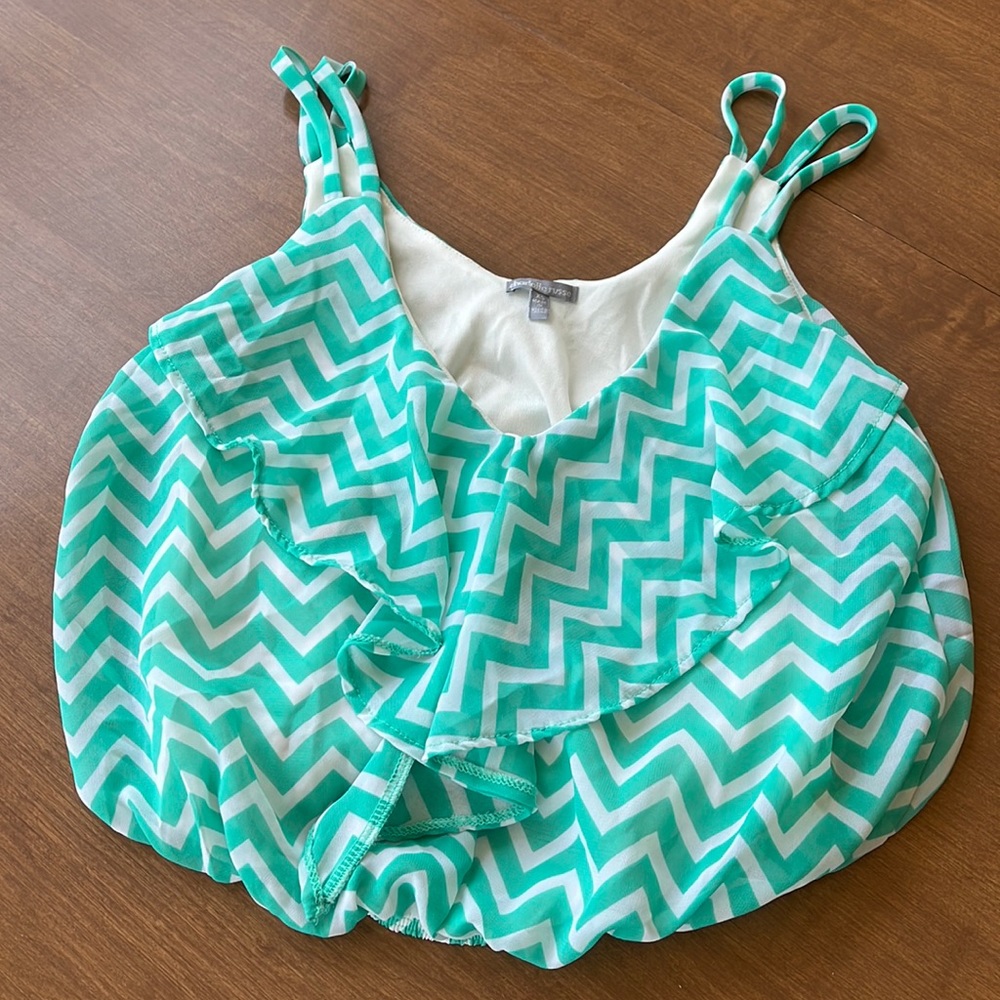 Neon Mint Green Chevron Cropped Tank Top